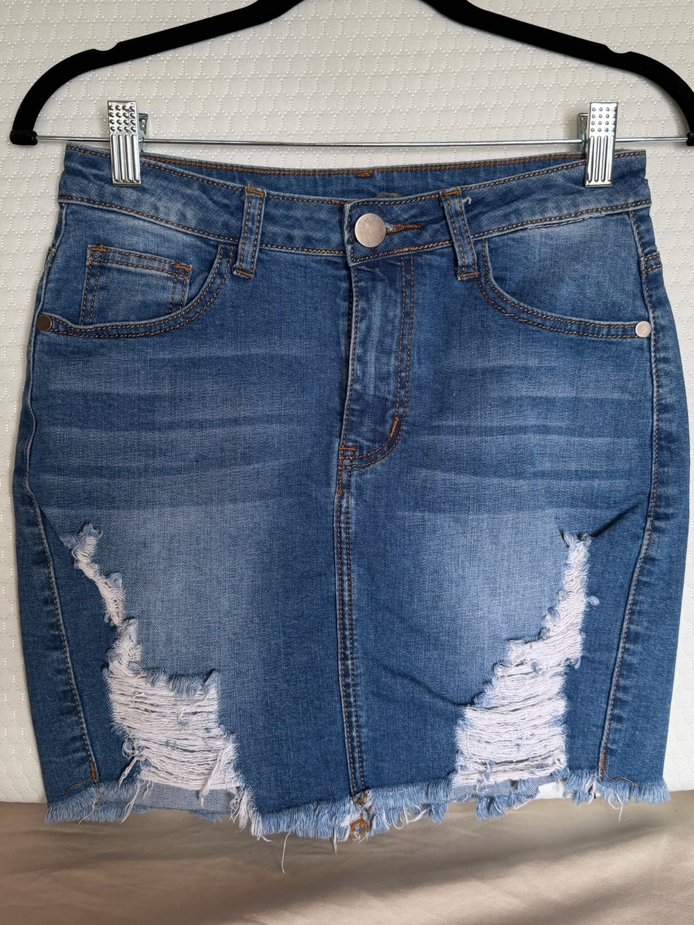 Windsor Denim Distressed Mini Skirt - Blue